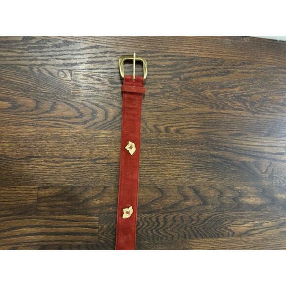 Vintage Laurel Genuine Leather Belt Made in Italy Red Suede Gold Leaf Detail XS - Picture 4 of 8